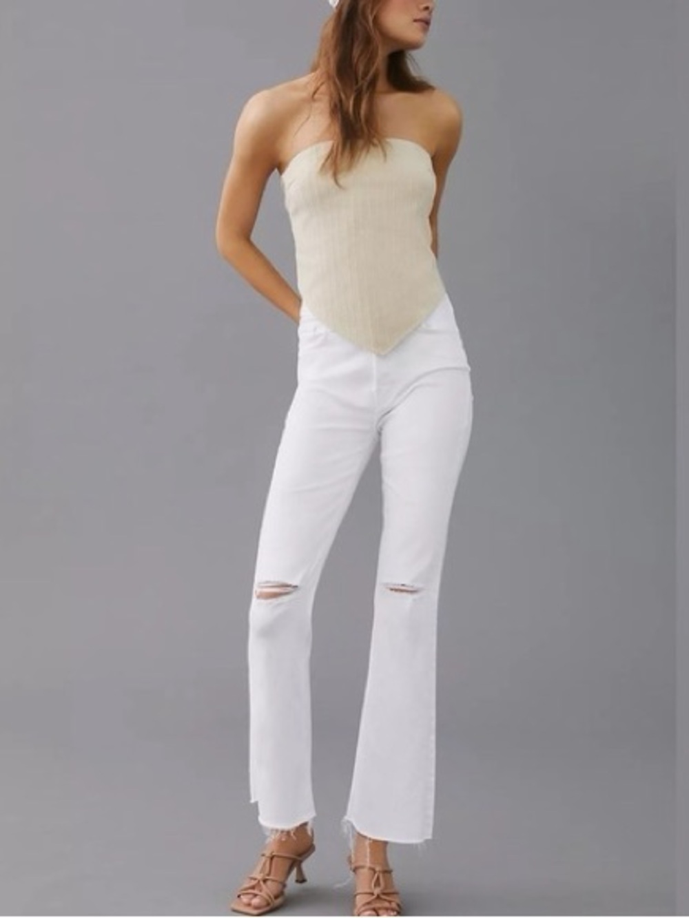 MOTHER THE TRIPPER HIGH-RISE ANKLE FRAY  CRISP WHITE JEANS |  28